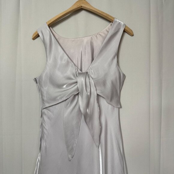 90s Vintage De LARU Silver Light Pink Iridescent Sleeveless Maxi Dress Size 14 - Picture 9 of 15